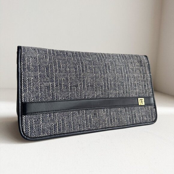 Vintage Pierre Balmain Navy Blue Canvas Envelope Clutch